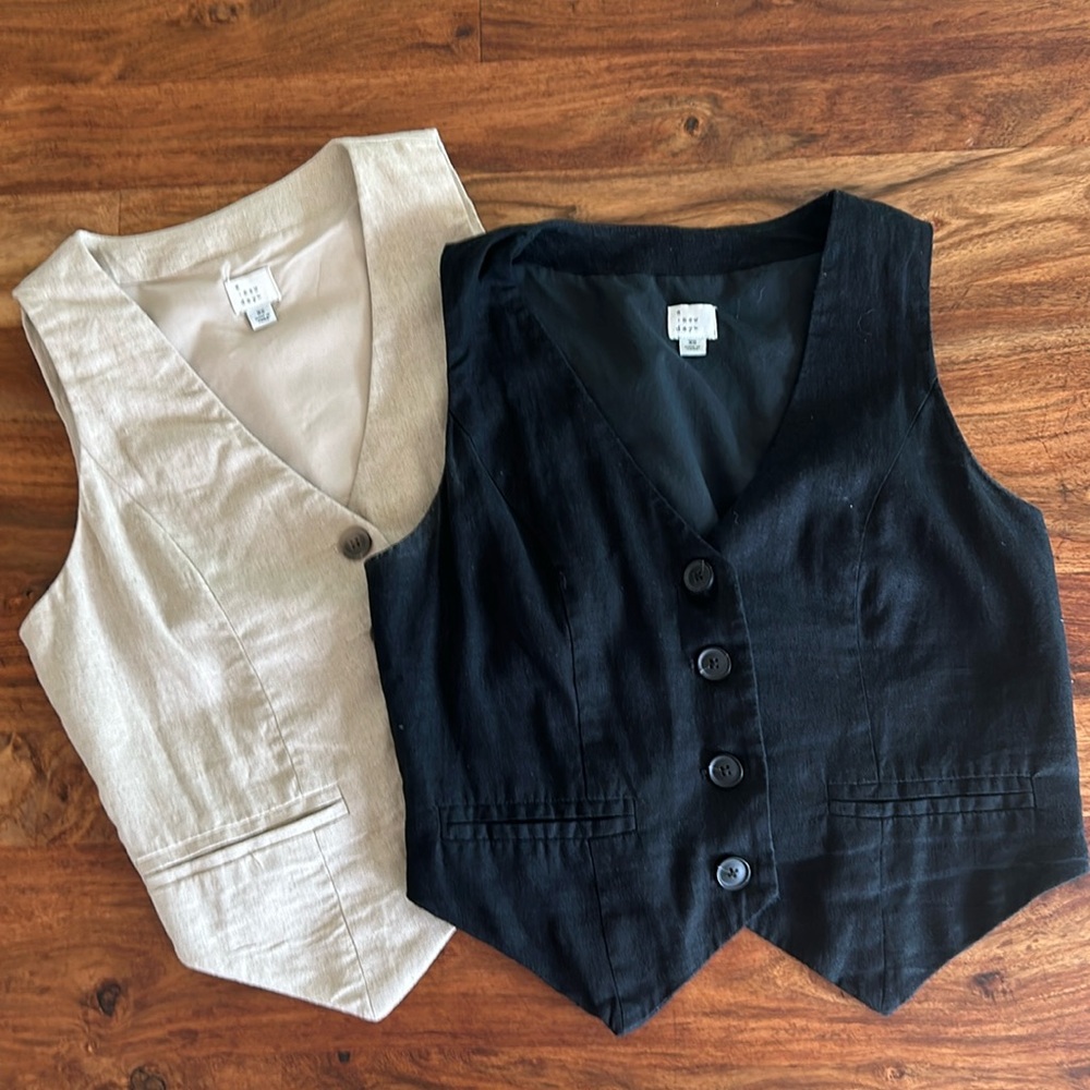 2 pack linen vests - black and tan